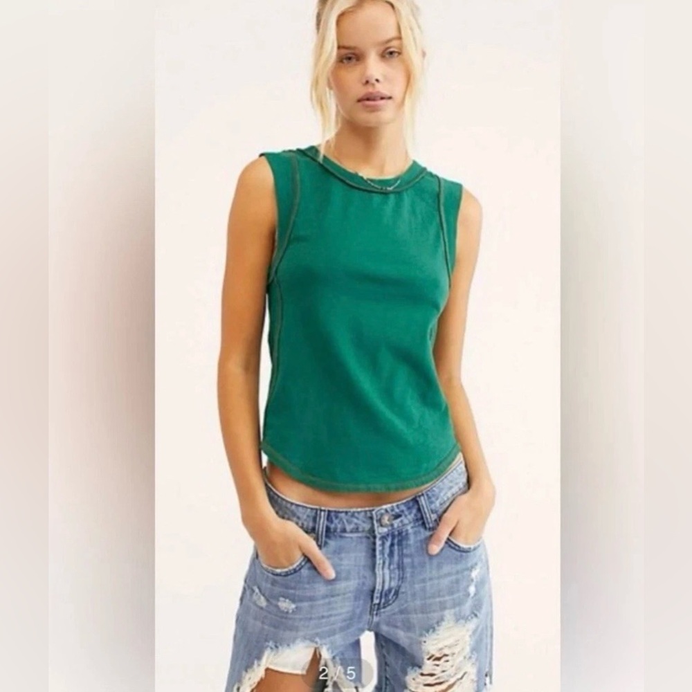 Free People Green Go To Tank Top Womens Size Medium